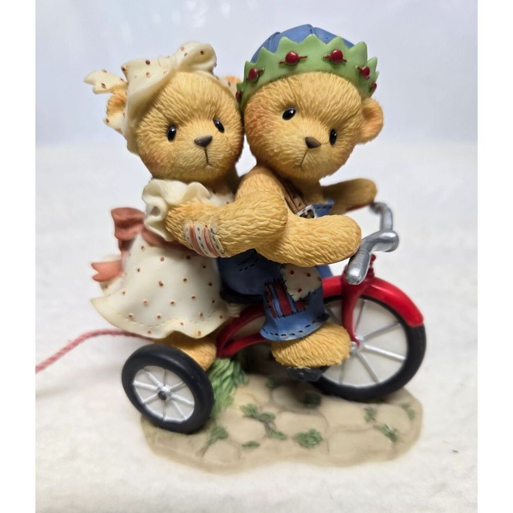 Cherished Teddies Figurine Bears on Tricycle with Dog‎ Cute Decor
